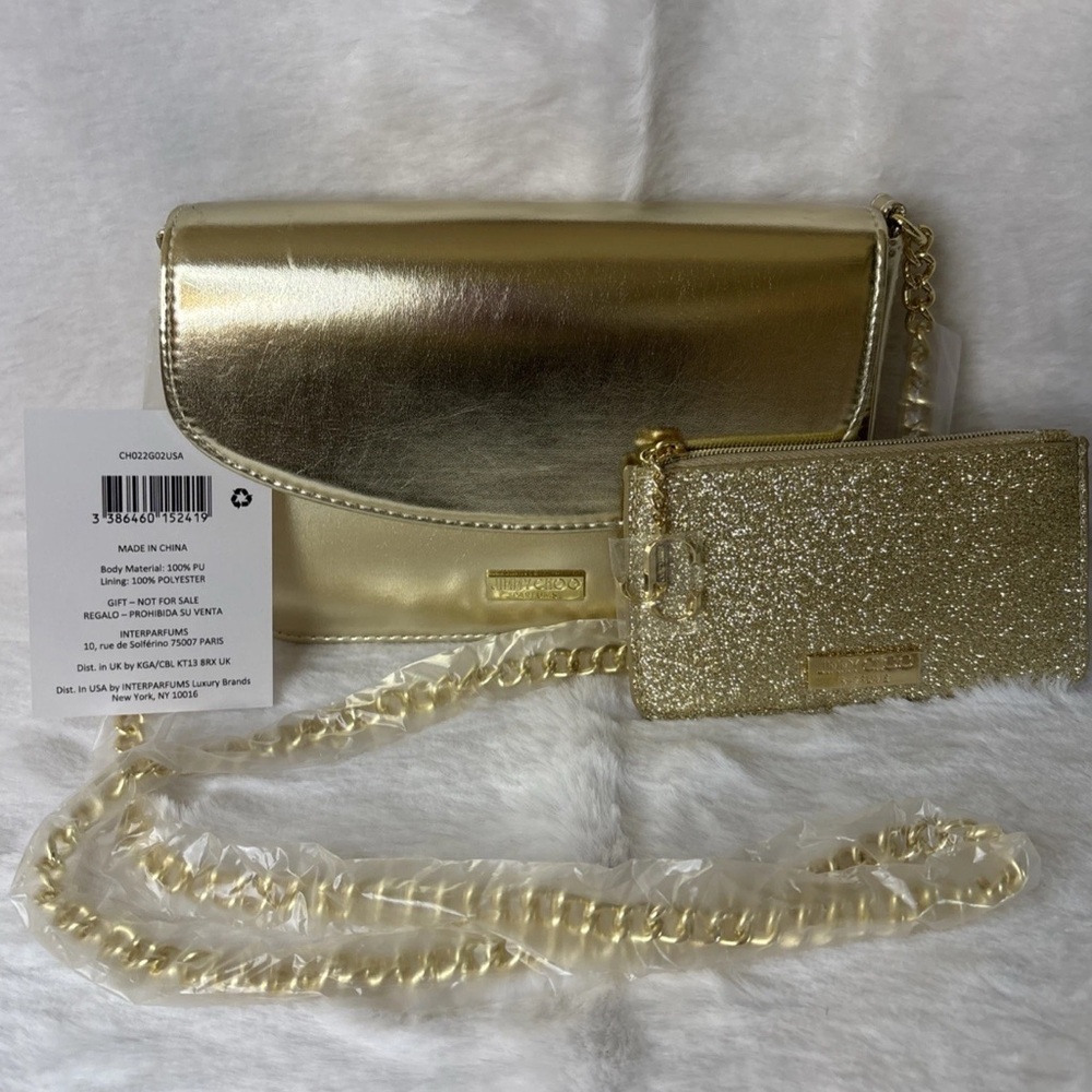 GWP Jimmy Choo Metallic Gold Crossbody Bag with Glitter Pouch